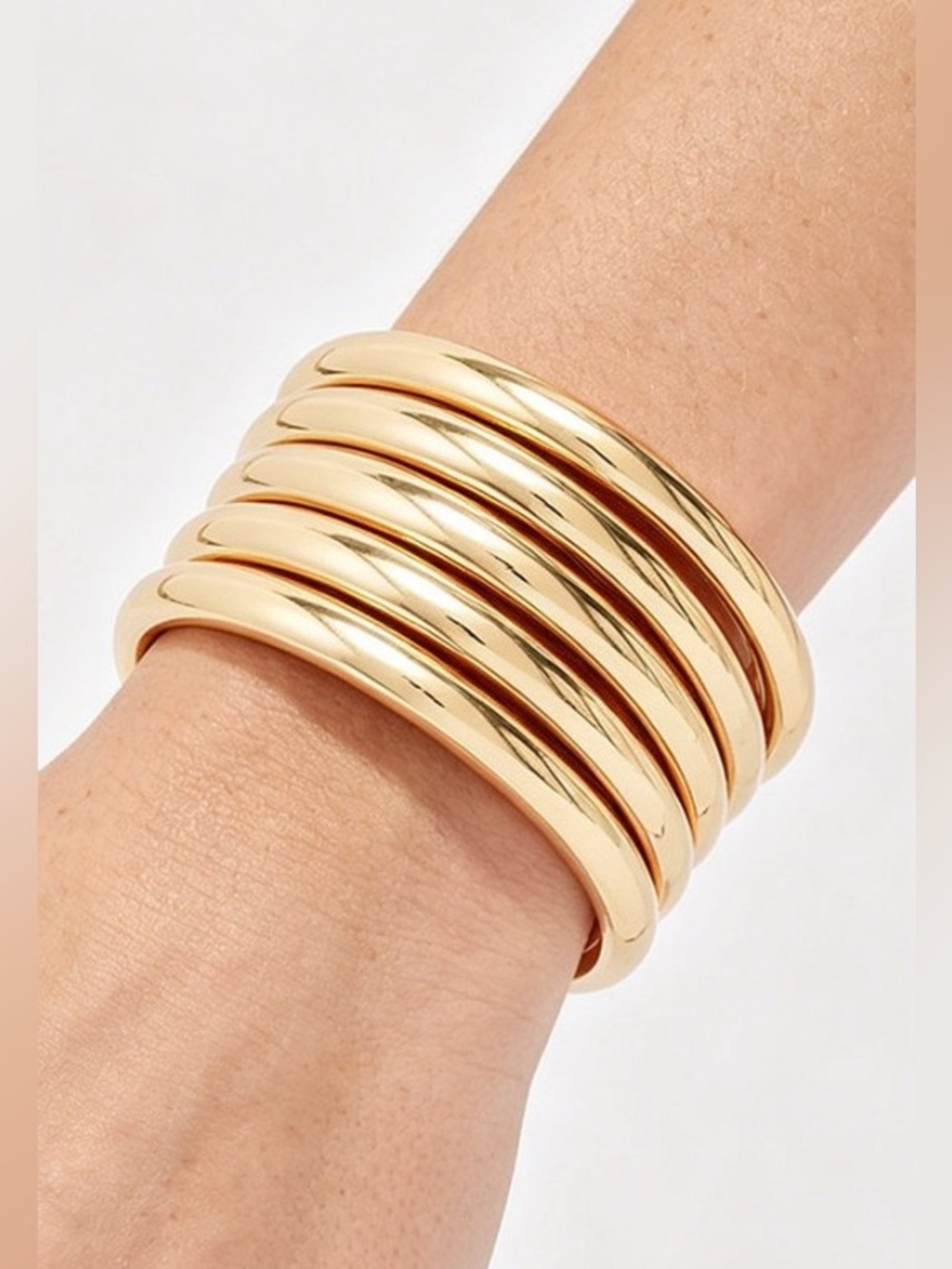 5pcs Smooth Round Bangle Stack Set - Gold